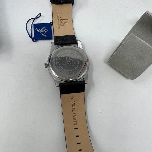 NWT $365 Joshua & Sons Watch Mens JX135 Round Blue Dial Leather Band - Picture 5 of 7